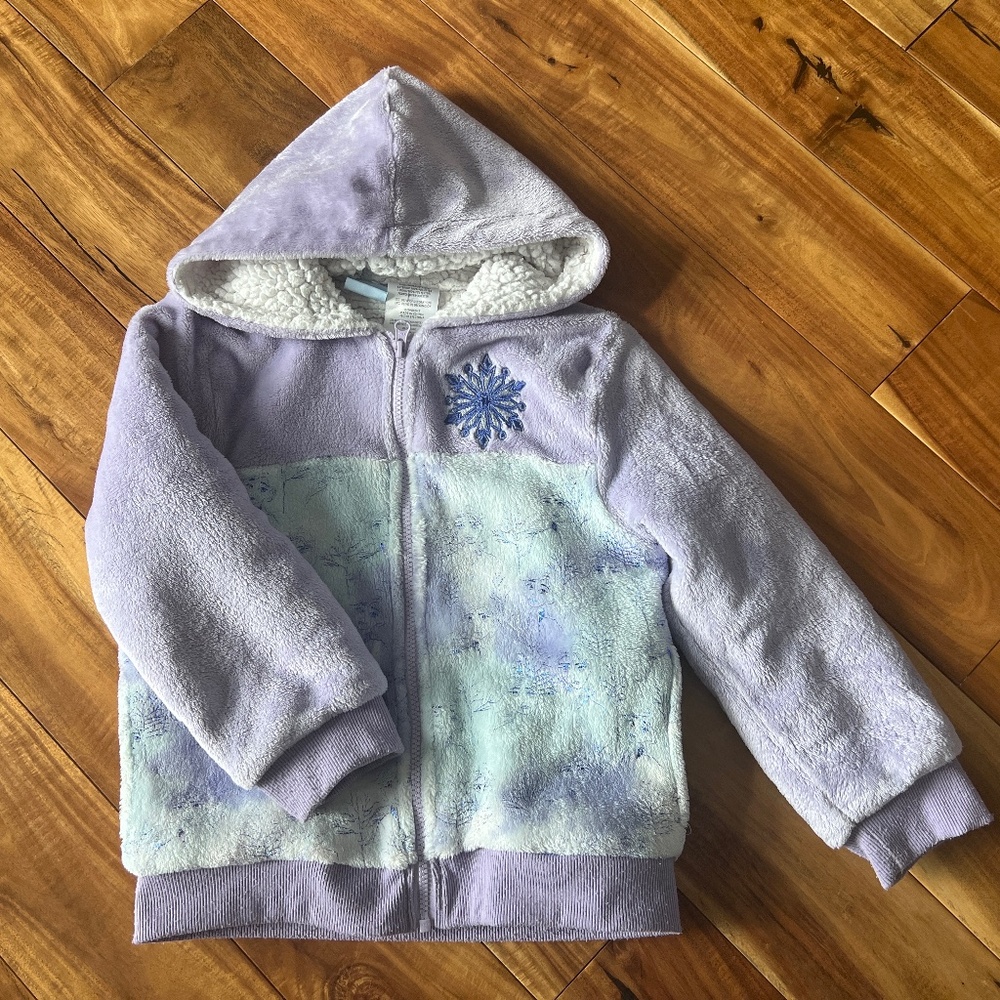 Disney Frozen Girls Elsa Furry Sherpa Hoodie/Jacket Purple Blue Size 6 & 7